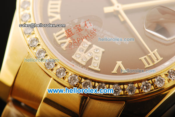 Rolex Datejust Oyster Perpetual Automatic Movement Full Gold with Roman Numeral Markers and Diamond Bezel - Click Image to Close